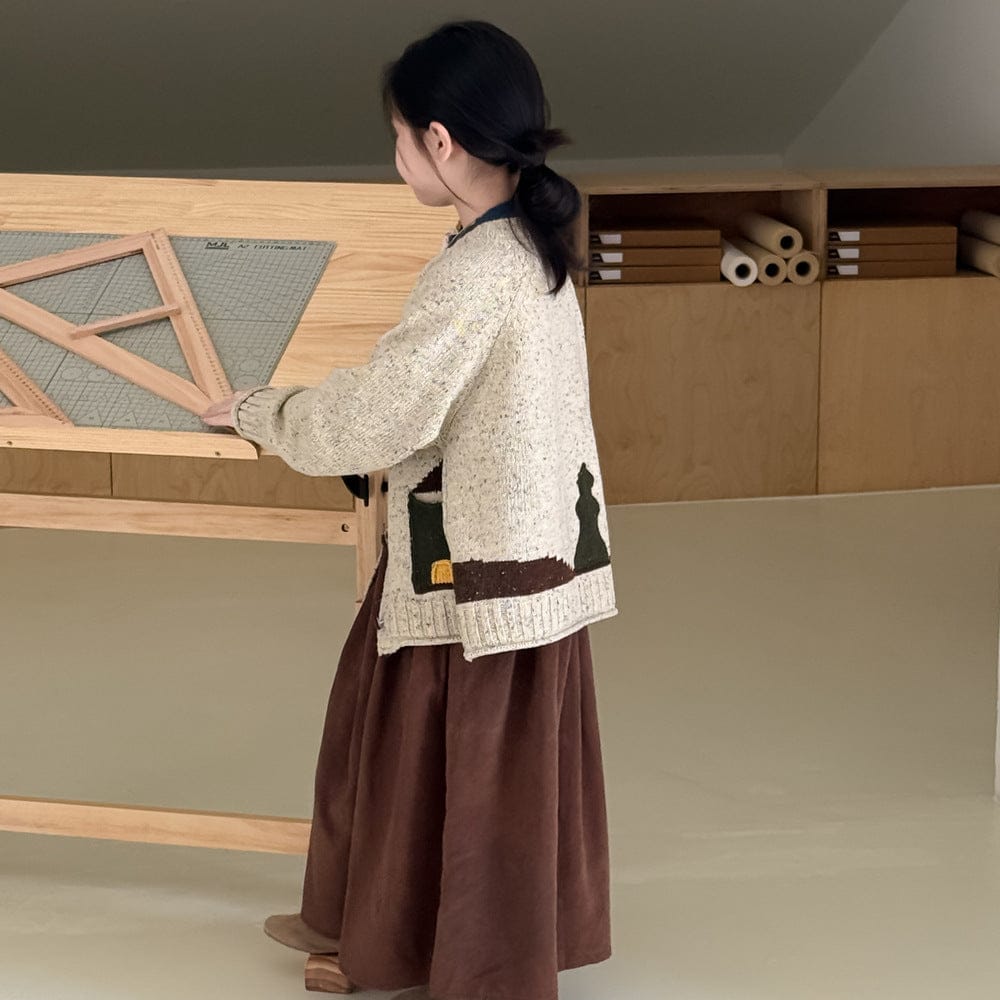 長袖セットアップ 異素材ポケット付きニットカーディガン/コーデュロイフレアスカート【mh0010934】