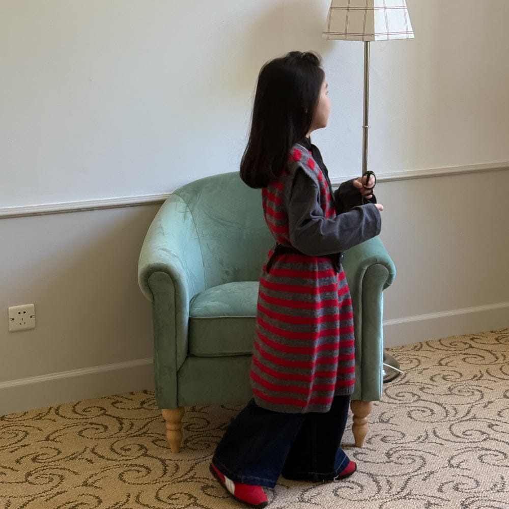 ノースリーブワンピース レッドボーダー柄ニットベストワンピース【mh0010935】