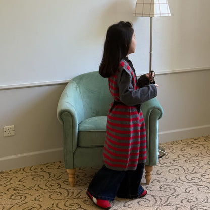 ノースリーブワンピース レッドボーダー柄ニットベストワンピース【mh0010935】