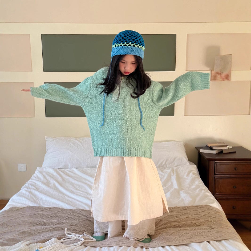 長袖セットアップ ライトミントニットプルオーバー/スリットロングスカートドッキングパンツ【mh0010936】