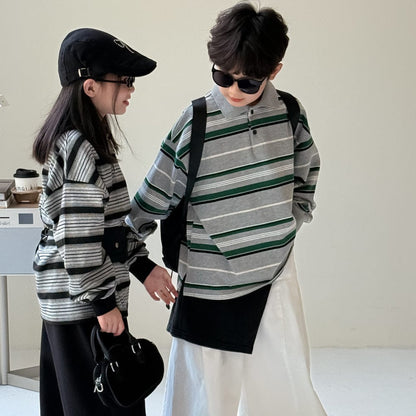 長袖シャツ・ブラウス ビッグシルエットボーダー長袖ポロシャツ【mh0010942】