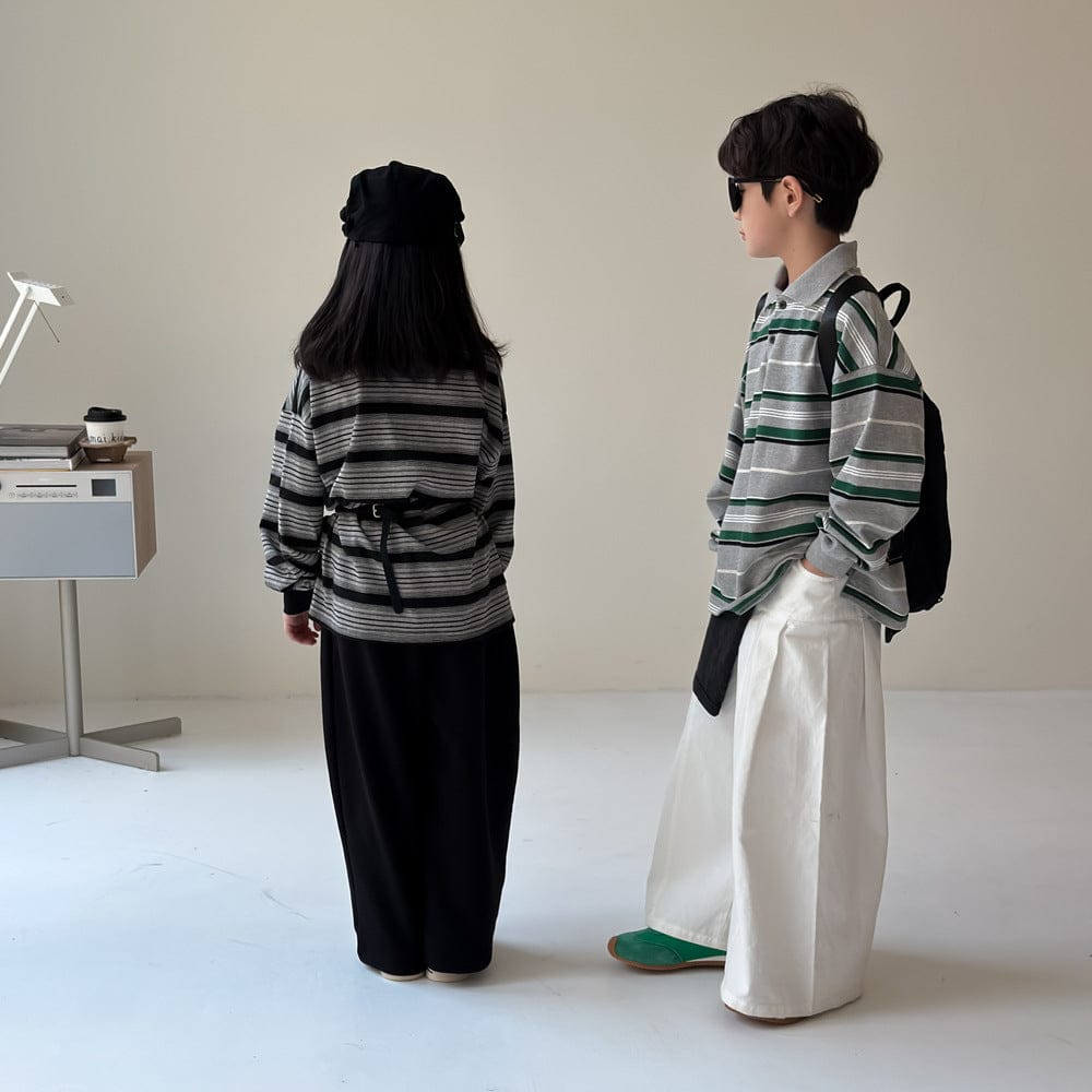 長袖シャツ・ブラウス ビッグシルエットボーダー長袖ポロシャツ【mh0010942】