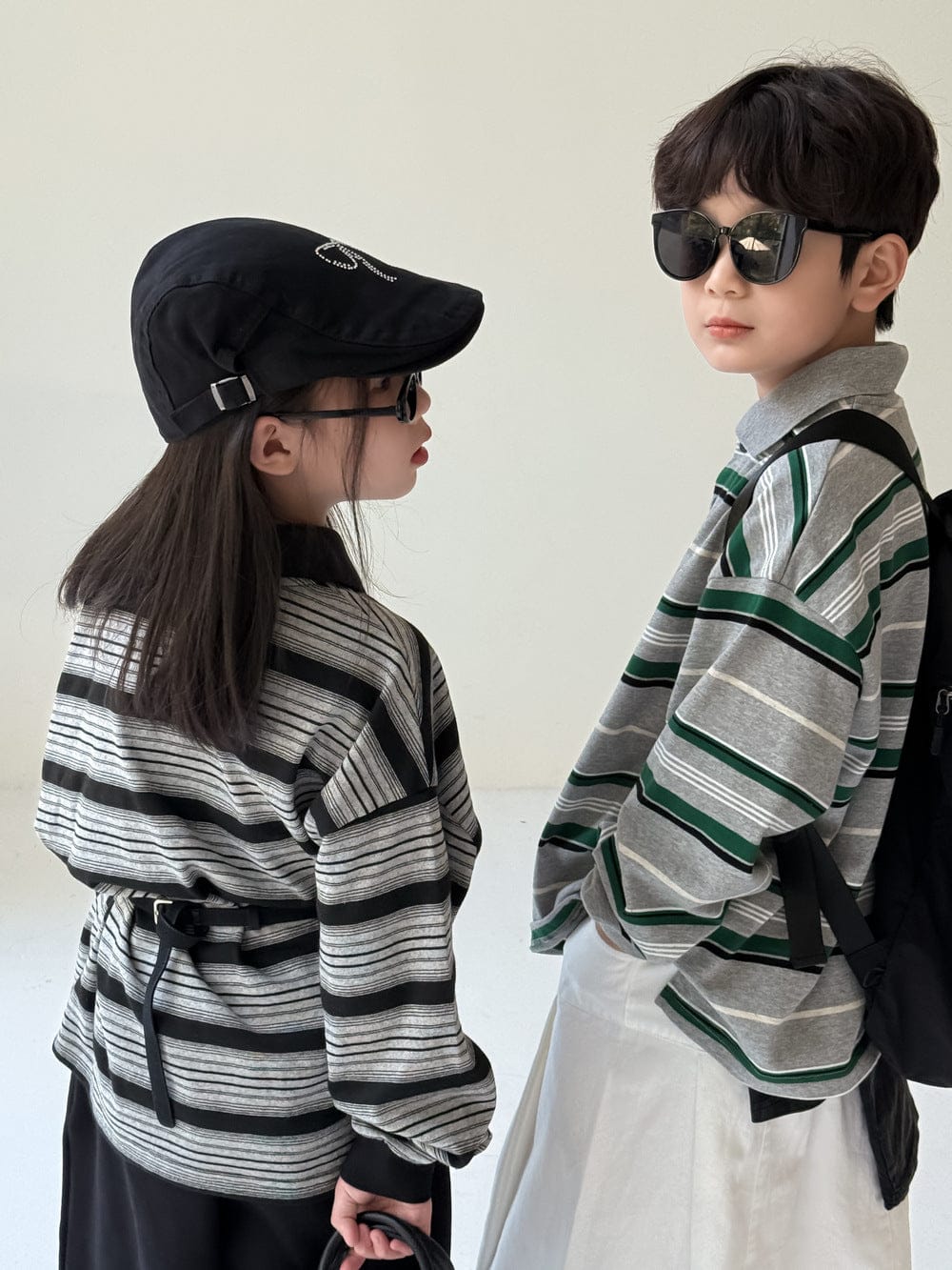 長袖シャツ・ブラウス ビッグシルエットボーダー長袖ポロシャツ【mh0010942】