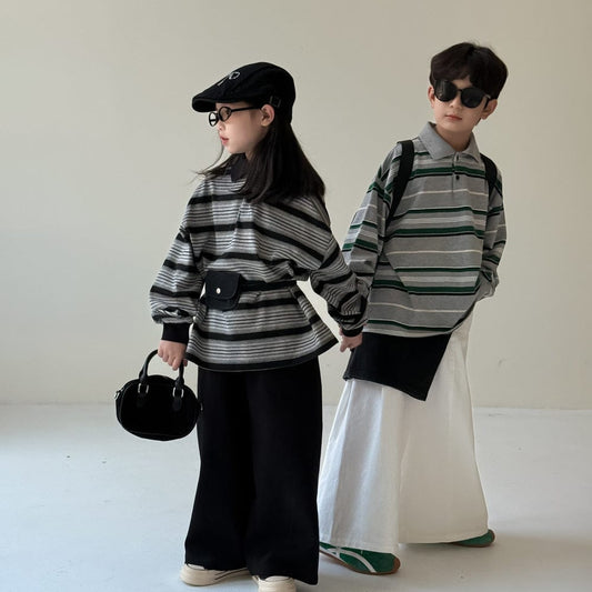 長袖シャツ・ブラウス ビッグシルエットボーダー長袖ポロシャツ【mh0010942】