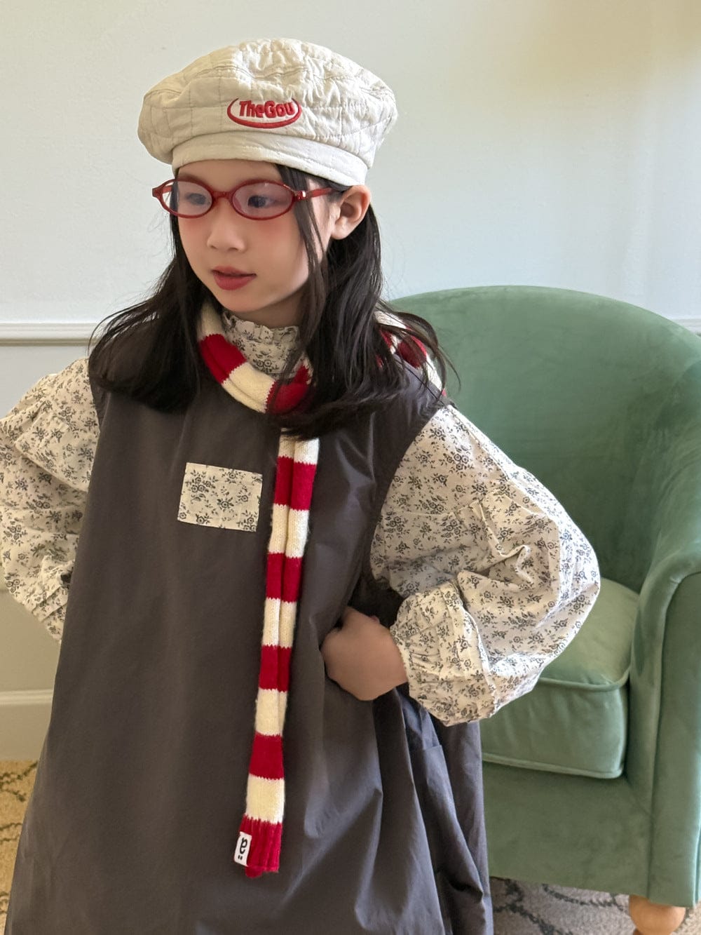 ベスト ロゴパッチコクーンジレベスト/花柄フリル長袖ブラウス【mh0010943】