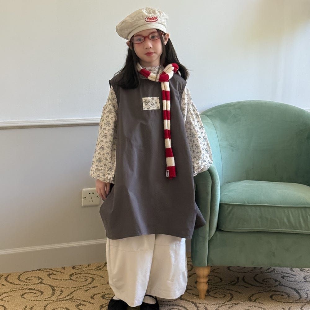 ベスト ロゴパッチコクーンジレベスト/花柄フリル長袖ブラウス【mh0010943】