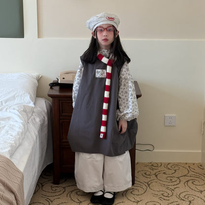 ベスト ロゴパッチコクーンジレベスト/花柄フリル長袖ブラウス【mh0010943】