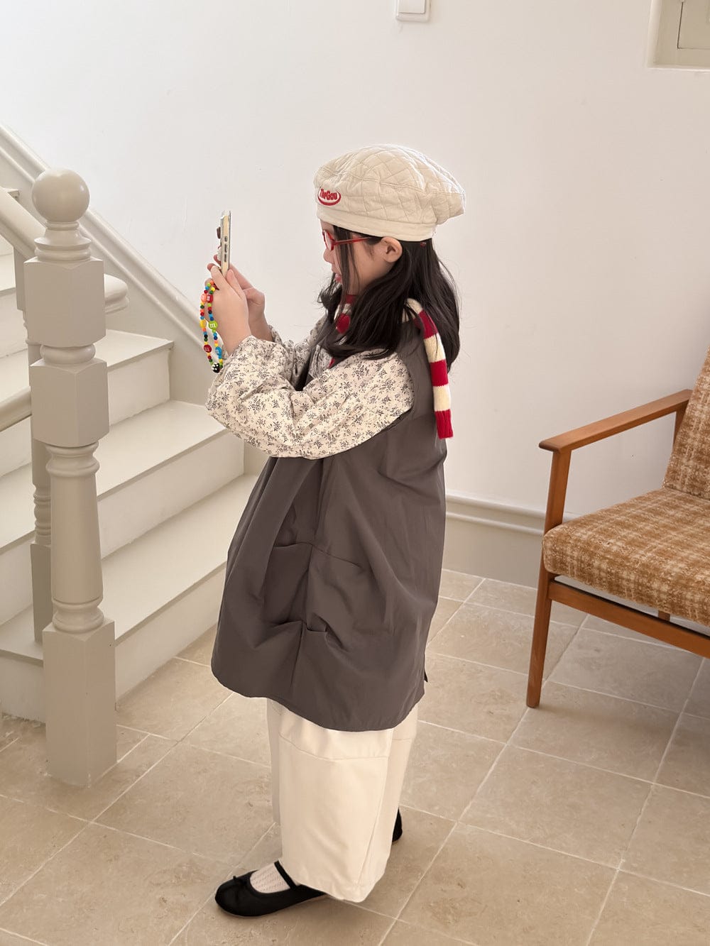 ベスト ロゴパッチコクーンジレベスト/花柄フリル長袖ブラウス【mh0010943】