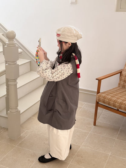 ベスト ロゴパッチコクーンジレベスト/花柄フリル長袖ブラウス【mh0010943】