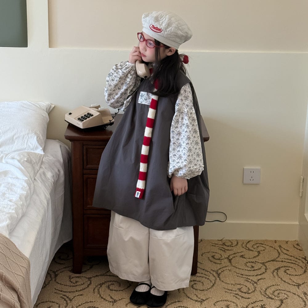 ベスト ロゴパッチコクーンジレベスト/花柄フリル長袖ブラウス【mh0010943】