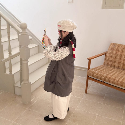 ベスト ロゴパッチコクーンジレベスト/花柄フリル長袖ブラウス【mh0010943】