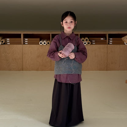 長袖シャツ・ブラウス チェック長袖ブラウス/ニットキャミソールベスト【mh0010945】