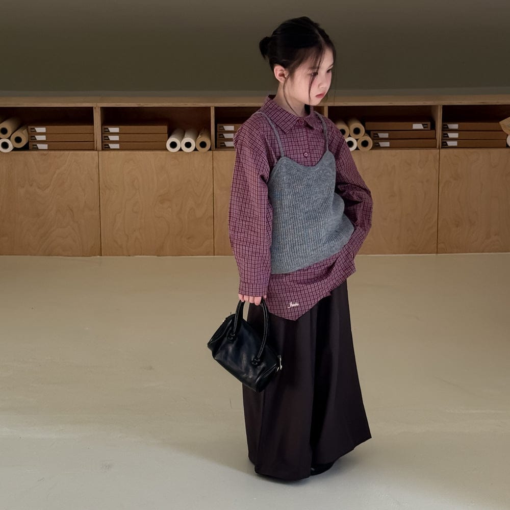 長袖シャツ・ブラウス チェック長袖ブラウス/ニットキャミソールベスト【mh0010945】