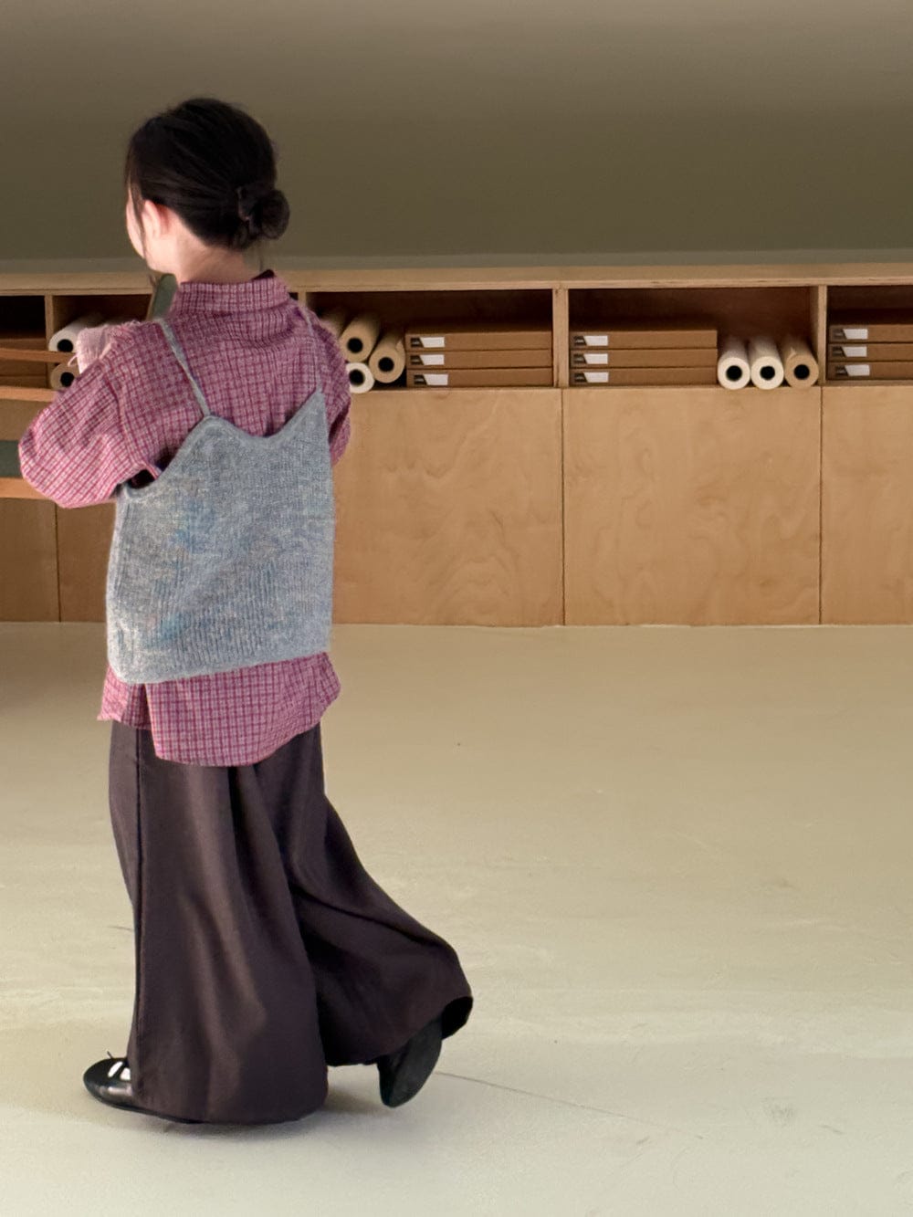 長袖シャツ・ブラウス チェック長袖ブラウス/ニットキャミソールベスト【mh0010945】