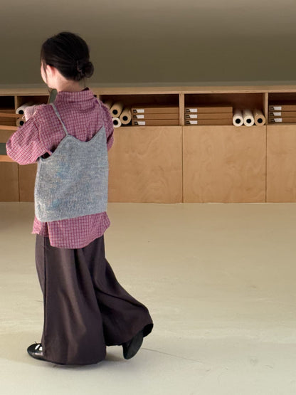 長袖シャツ・ブラウス チェック長袖ブラウス/ニットキャミソールベスト【mh0010945】