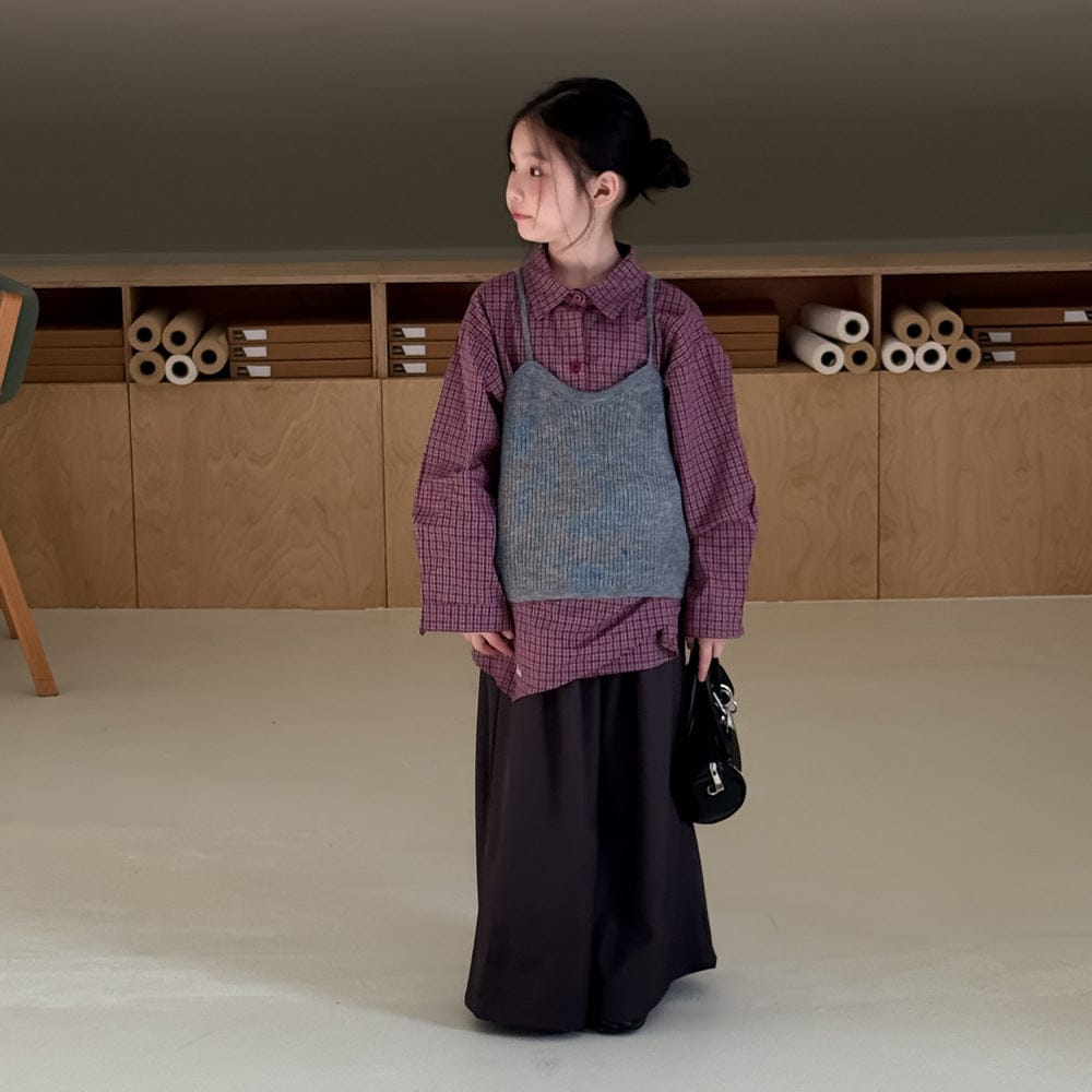 長袖シャツ・ブラウス チェック長袖ブラウス/ニットキャミソールベスト【mh0010945】