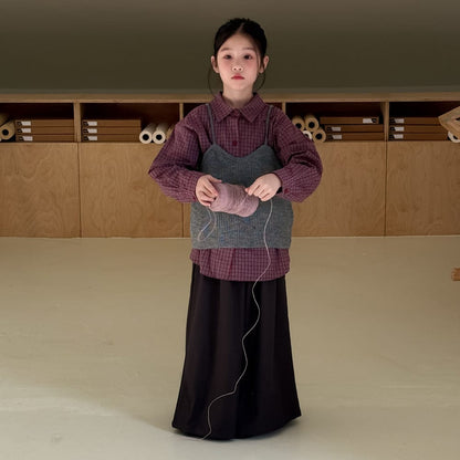 長袖シャツ・ブラウス チェック長袖ブラウス/ニットキャミソールベスト【mh0010945】