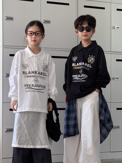 長袖シャツ・ブラウス オーバーサイズロゴプリントポロシャツ【mh0010949】