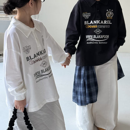 長袖シャツ・ブラウス オーバーサイズロゴプリントポロシャツ【mh0010949】