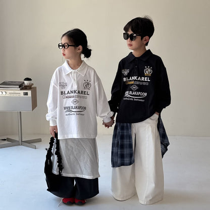 長袖シャツ・ブラウス オーバーサイズロゴプリントポロシャツ【mh0010949】