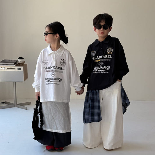 長袖シャツ・ブラウス オーバーサイズロゴプリントポロシャツ【mh0010949】