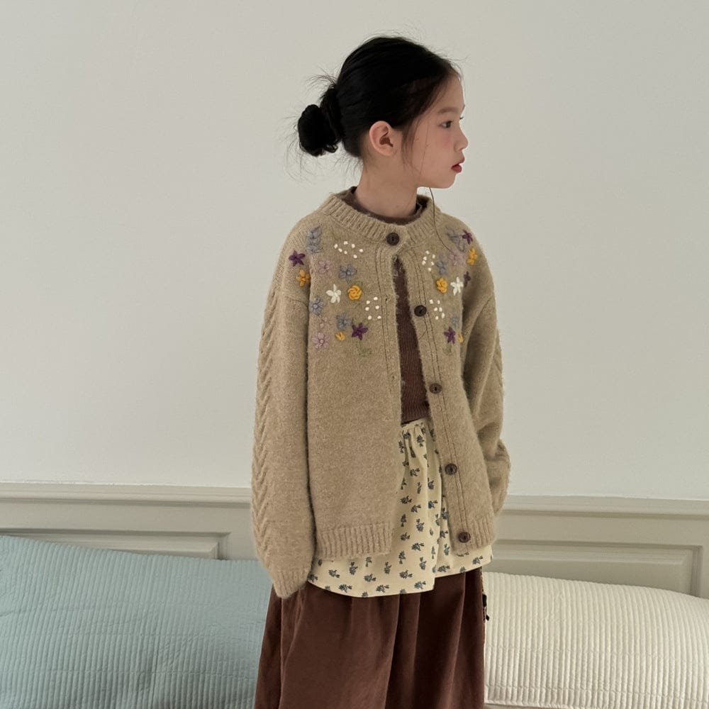 カーディガン・パーカー 花柄刺繍ケーブル編みニットカーディガン キッズセーター【mh0010959】