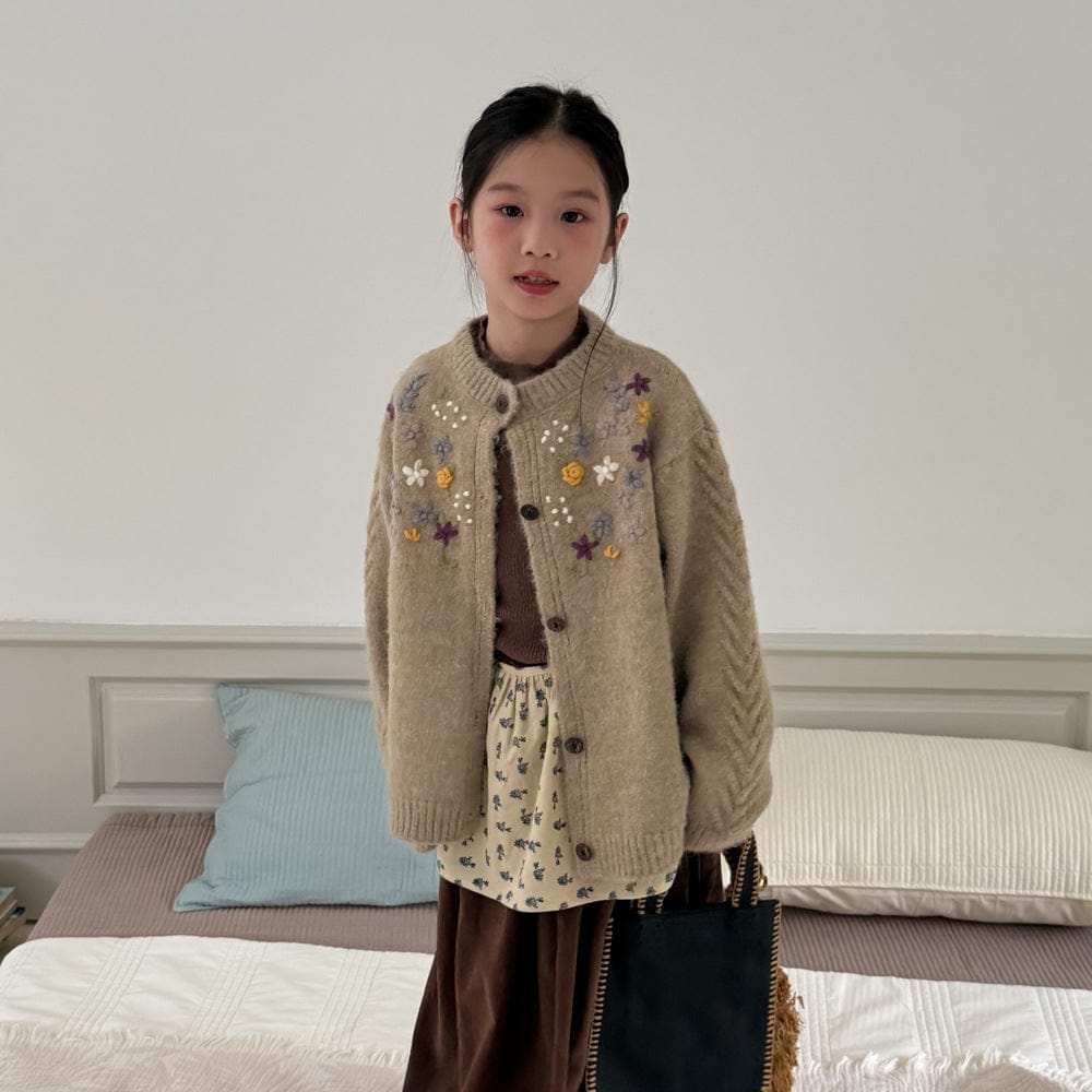 カーディガン・パーカー 花柄刺繍ケーブル編みニットカーディガン キッズセーター【mh0010959】