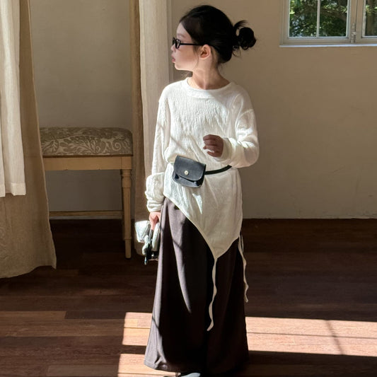 長袖セットアップ スリット入りデザイン長袖トップス/ワイドパンツ【mh0010961】