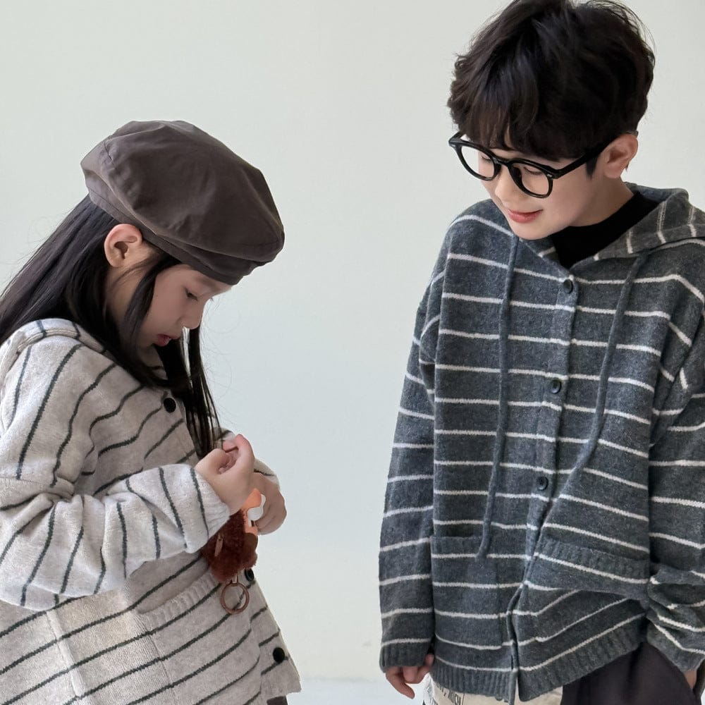 カーディガン・パーカー ボーダー柄フード付きニットカーディガン キッズセーター【mh0010963】