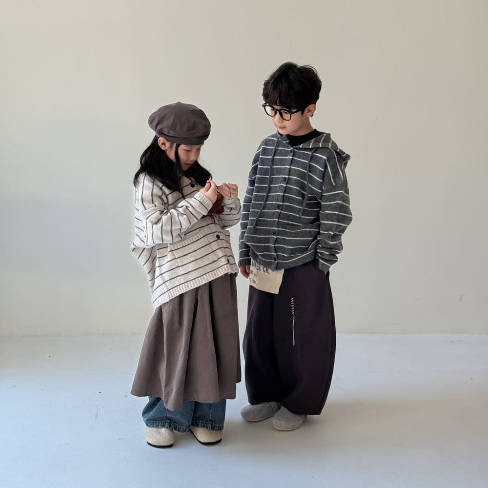 カーディガン・パーカー ボーダー柄フード付きニットカーディガン キッズセーター【mh0010963】