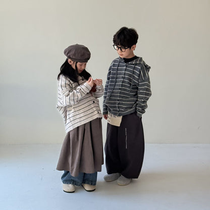 カーディガン・パーカー ボーダー柄フード付きニットカーディガン キッズセーター【mh0010963】