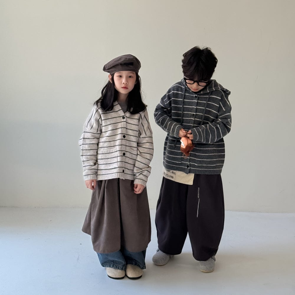 カーディガン・パーカー ボーダー柄フード付きニットカーディガン キッズセーター【mh0010963】