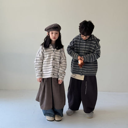 カーディガン・パーカー ボーダー柄フード付きニットカーディガン キッズセーター【mh0010963】