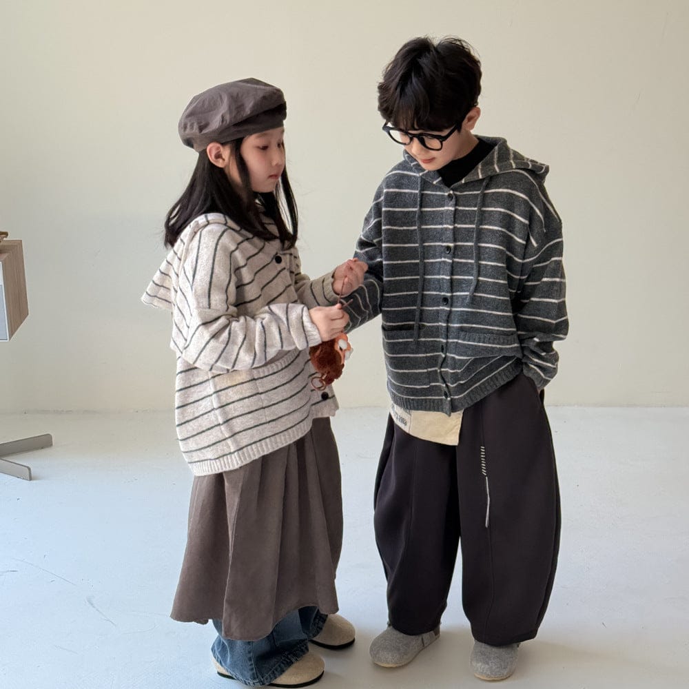 カーディガン・パーカー ボーダー柄フード付きニットカーディガン キッズセーター【mh0010963】