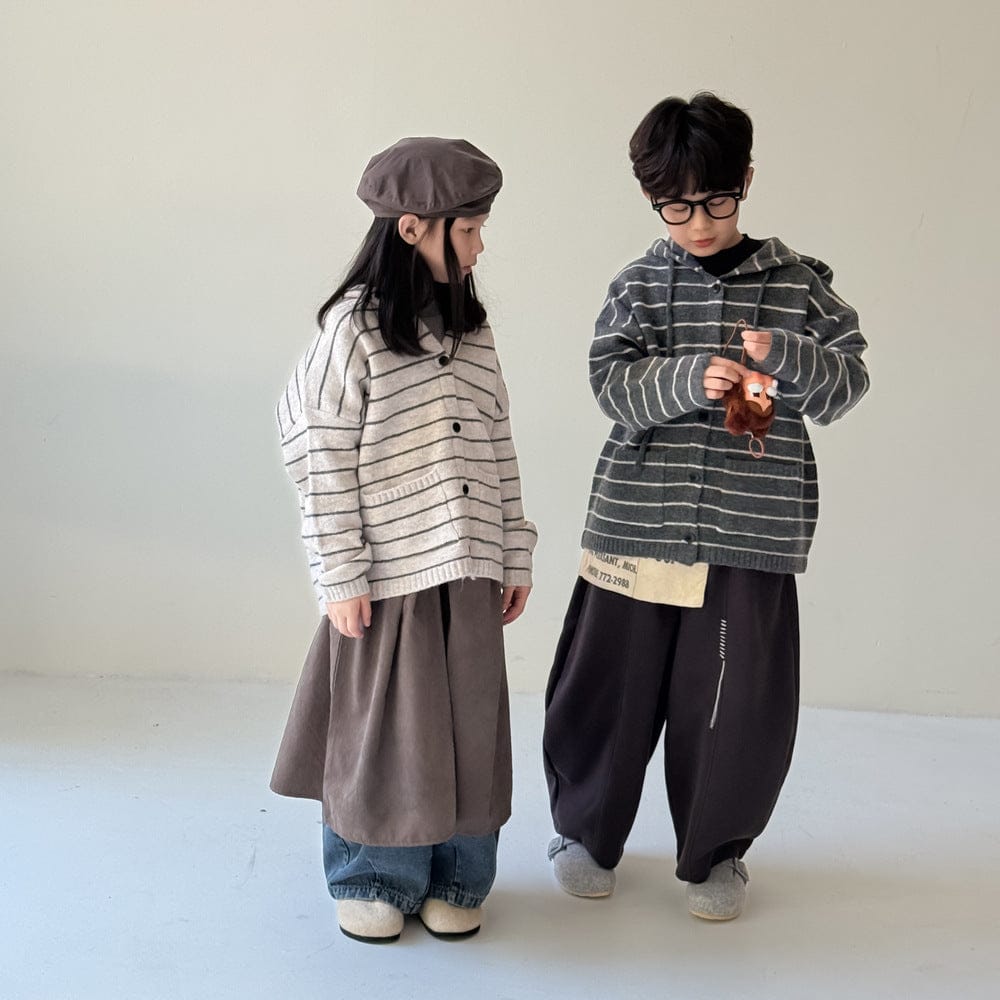 カーディガン・パーカー ボーダー柄フード付きニットカーディガン キッズセーター【mh0010963】