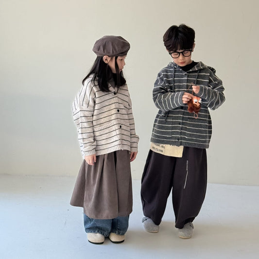 カーディガン・パーカー ボーダー柄フード付きニットカーディガン キッズセーター【mh0010963】