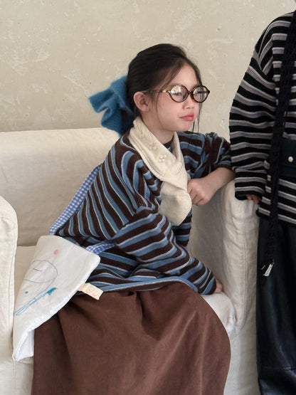 ニット・セーター ボーダー柄長袖ニットトップス ゆったりセーター【mh0010964】