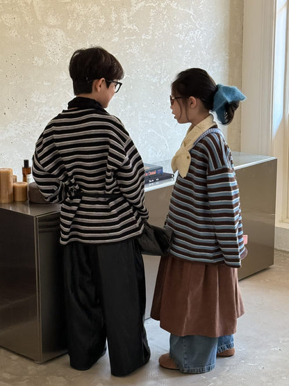 ニット・セーター ボーダー柄長袖ニットトップス ゆったりセーター【mh0010964】