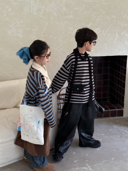 ニット・セーター ボーダー柄長袖ニットトップス ゆったりセーター【mh0010964】