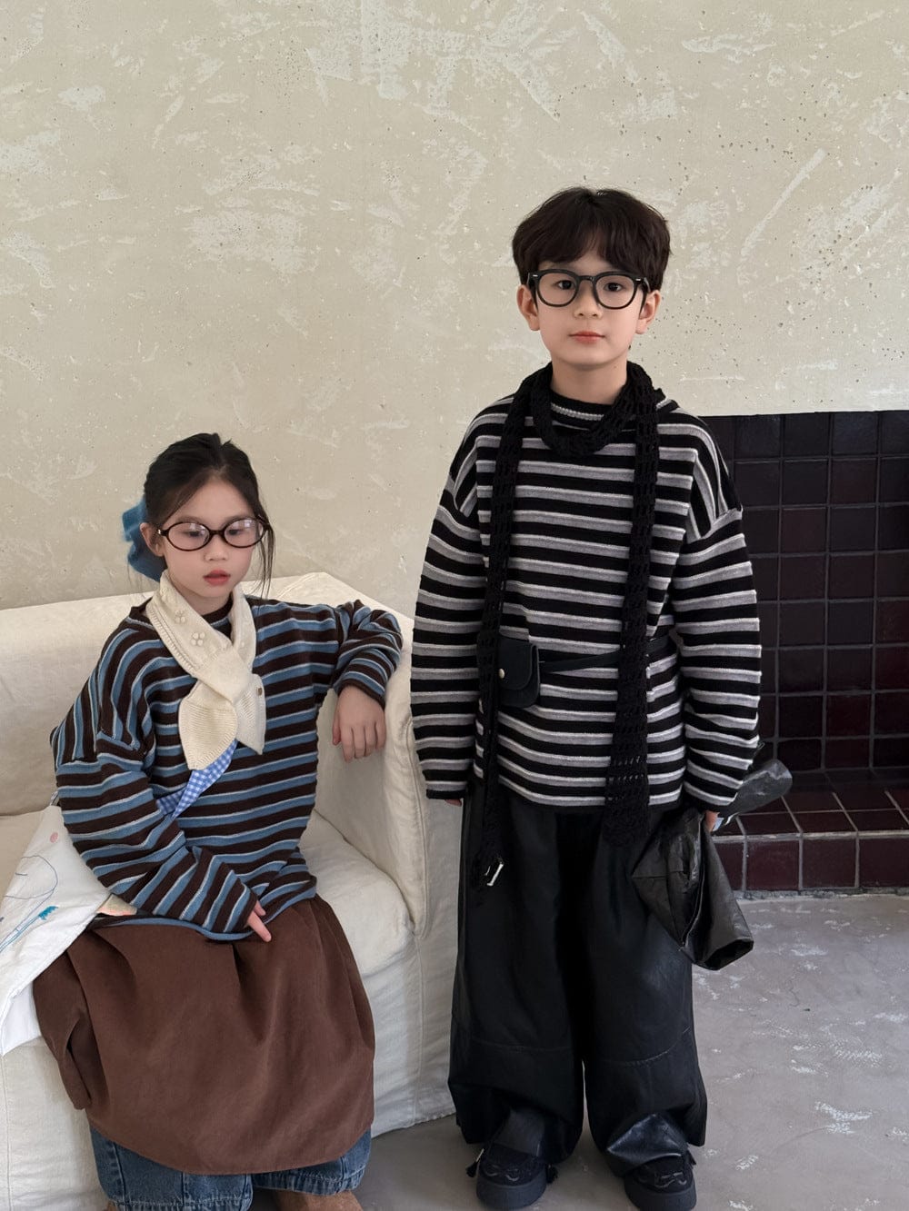 ニット・セーター ボーダー柄長袖ニットトップス ゆったりセーター【mh0010964】