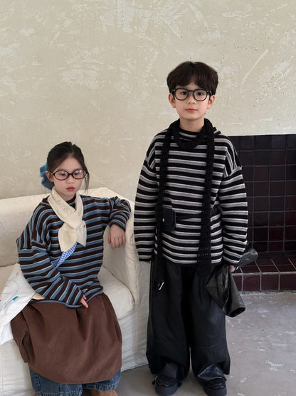 ニット・セーター ボーダー柄長袖ニットトップス ゆったりセーター【mh0010964】