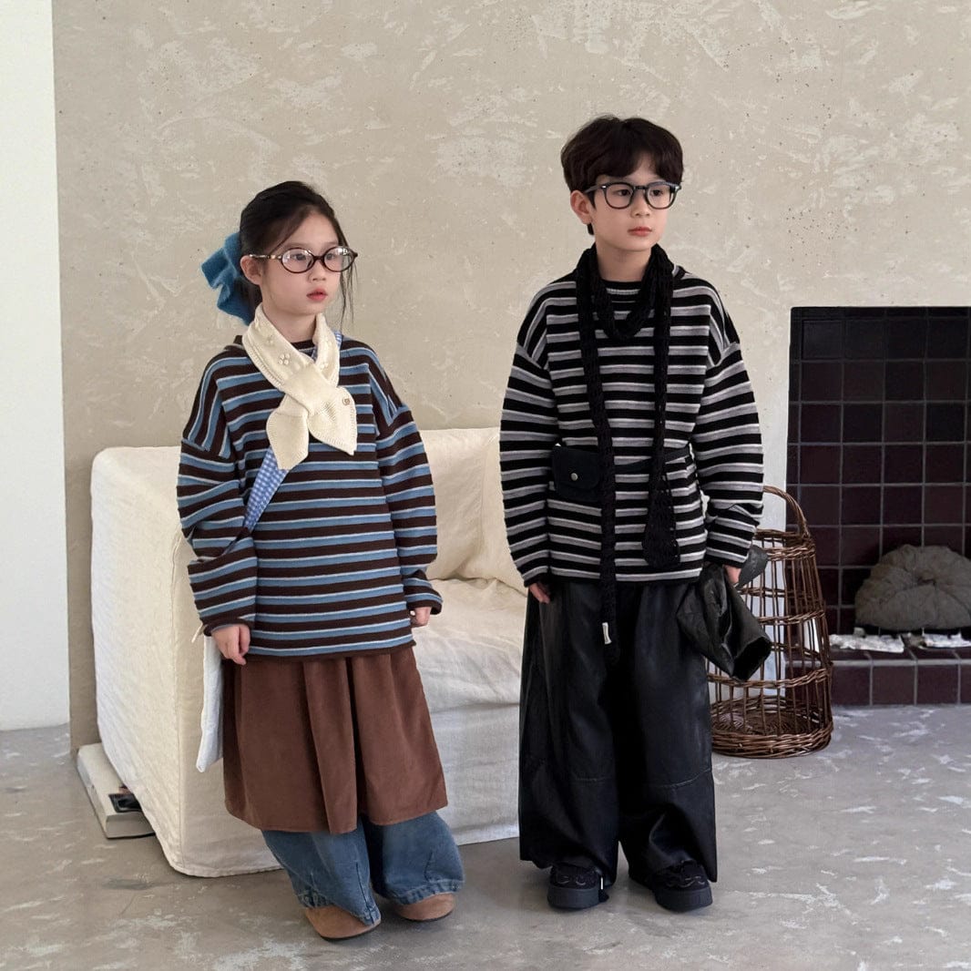 ニット・セーター ボーダー柄長袖ニットトップス ゆったりセーター【mh0010964】