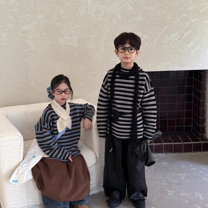 ニット・セーター ボーダー柄長袖ニットトップス ゆったりセーター【mh0010964】