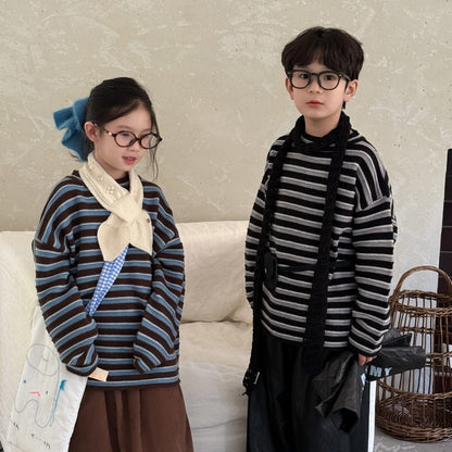 ニット・セーター ボーダー柄長袖ニットトップス ゆったりセーター【mh0010964】