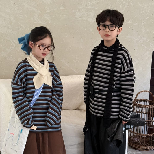 ニット・セーター ボーダー柄長袖ニットトップス ゆったりセーター【mh0010964】