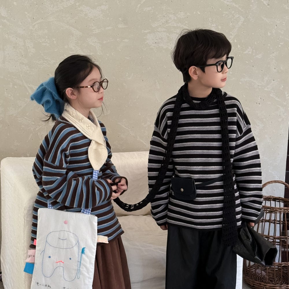 ニット・セーター ボーダー柄長袖ニットトップス ゆったりセーター【mh0010964】