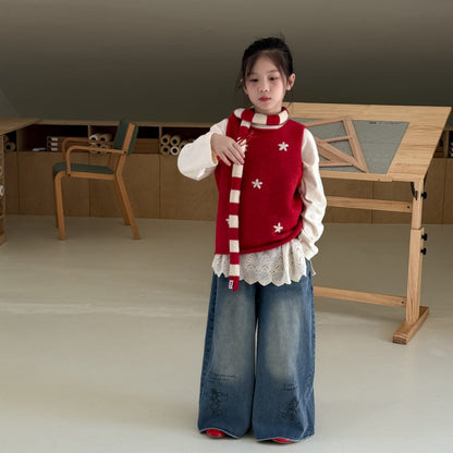 デニムパンツ イラストプリントデニムパンツ ワイドシルエットパンツ【mh0010968】