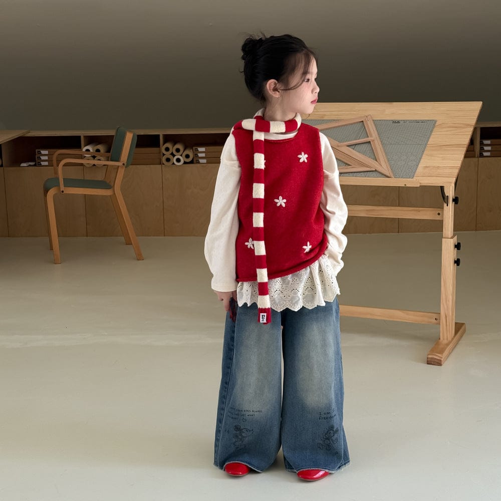 デニムパンツ イラストプリントデニムパンツ ワイドシルエットパンツ【mh0010968】