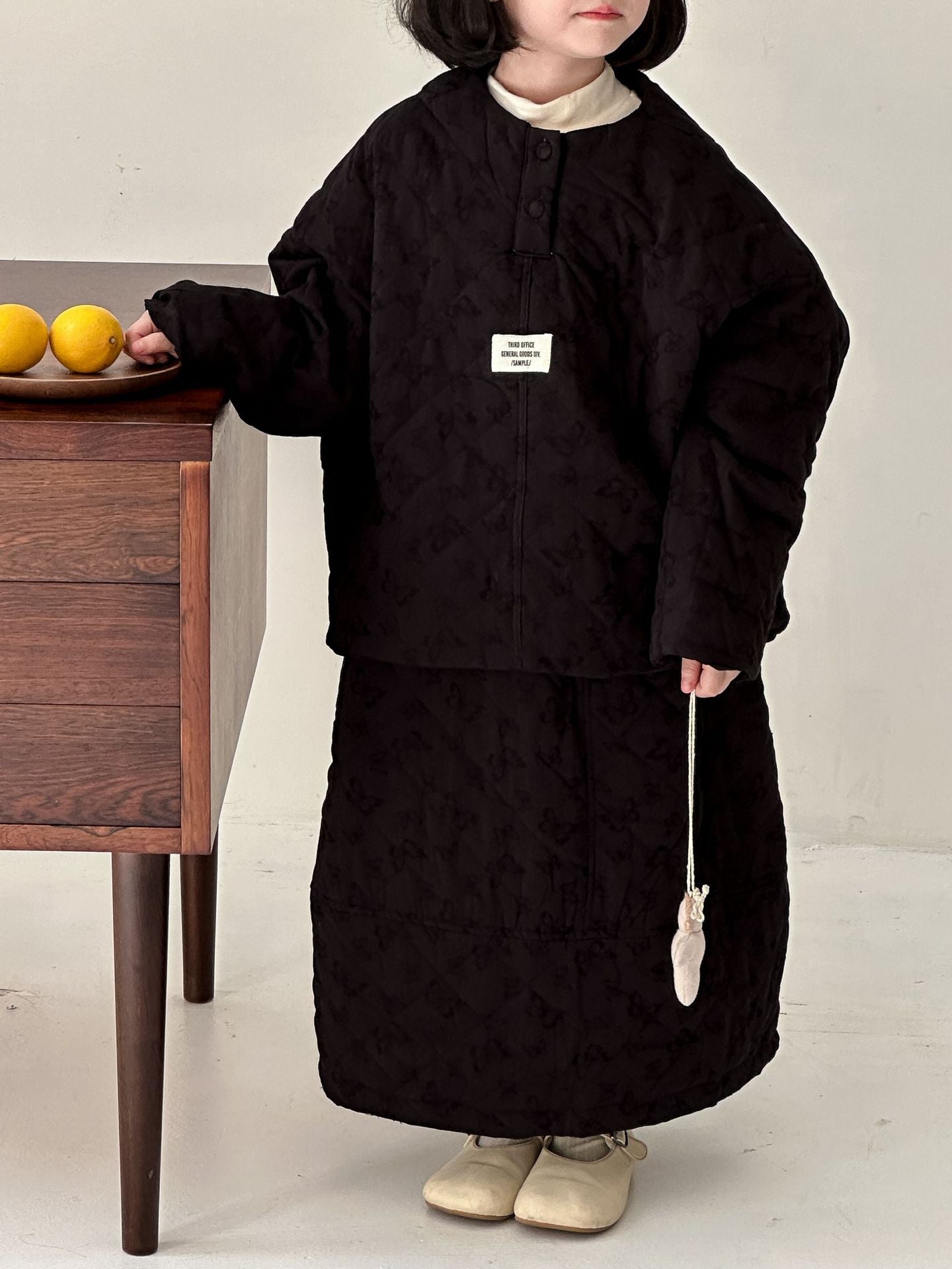 長袖セットアップ キルティングジャケット スカート セットアップ ノーカラー【mh0011654】