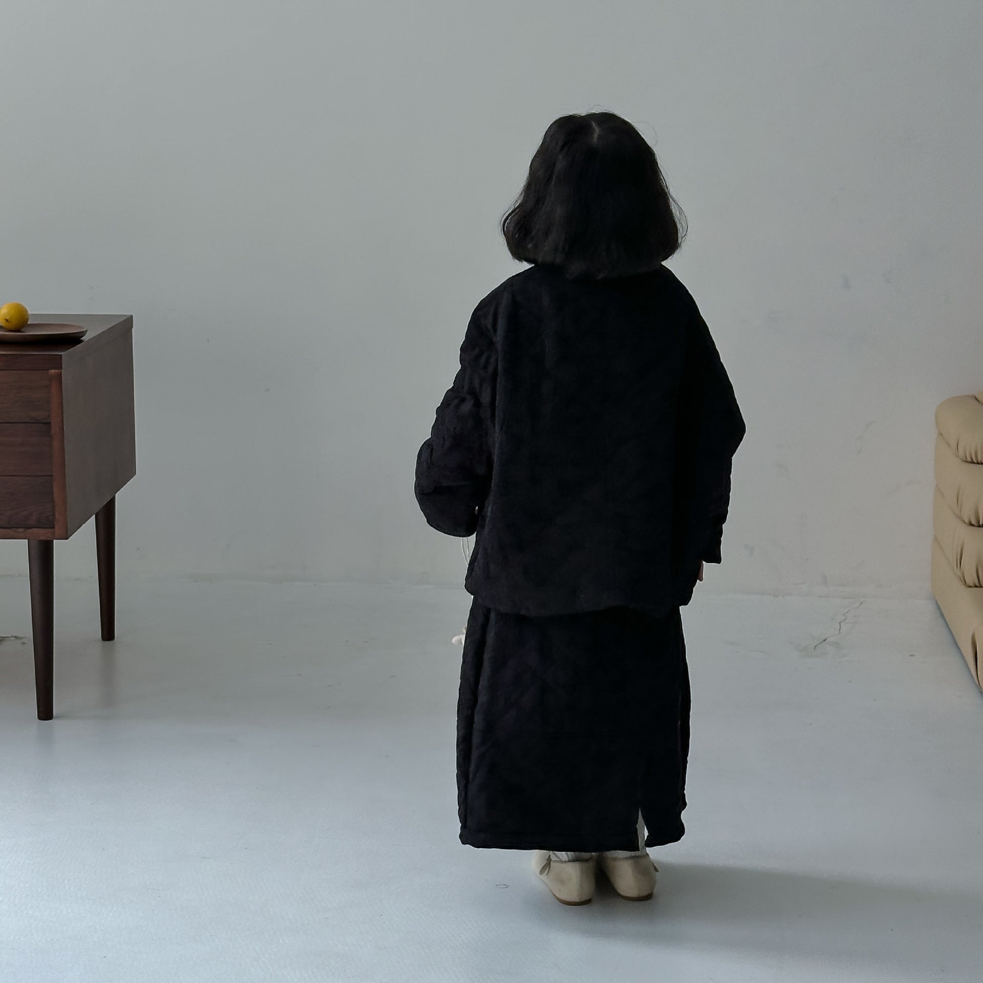 長袖セットアップ キルティングジャケット スカート セットアップ ノーカラー【mh0011654】